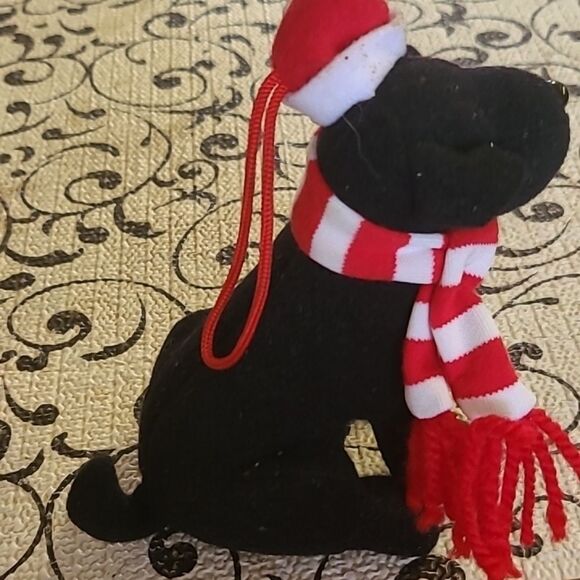 Festive Black LabPlush  Ornamentwith Red and White Accessories - Picture 2 of 6